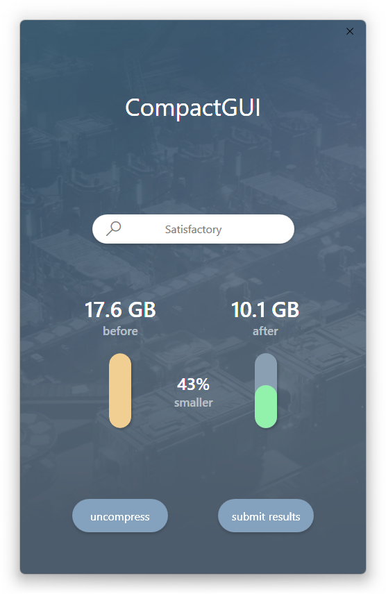 Compact GUI settings and algorithm selection panel
