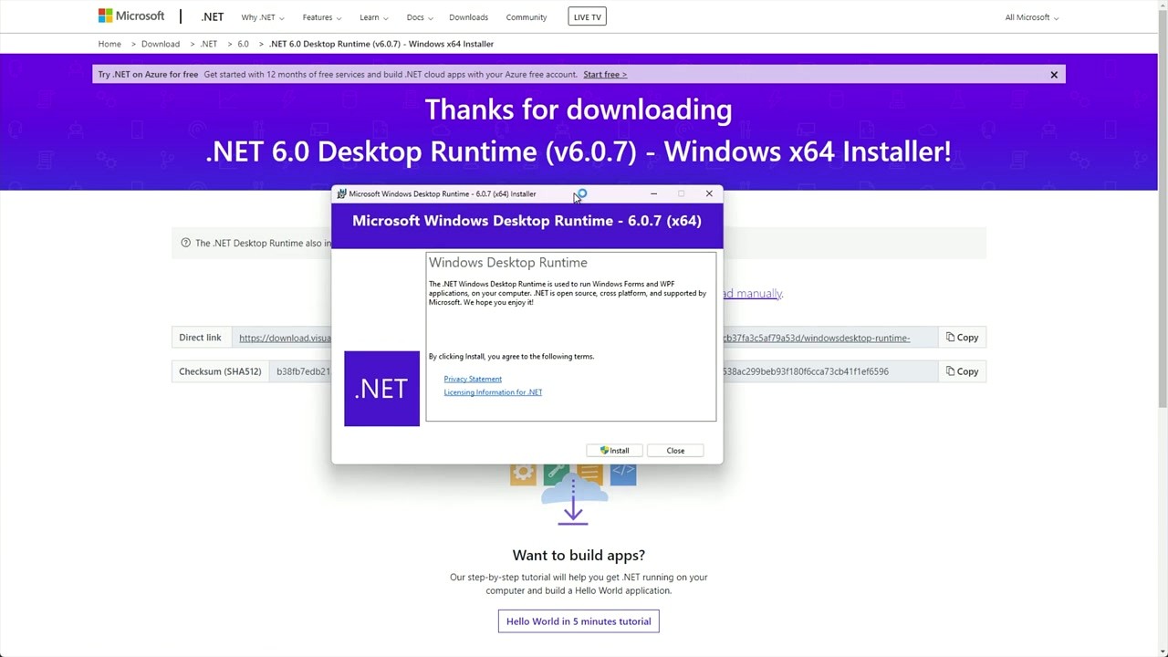 Microsoft .NET Desktop Runtime installer dialog